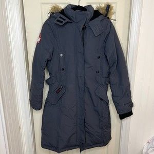 Womens Canada Weathergear Long Down Fur Hooded Coat Gray Size Small
